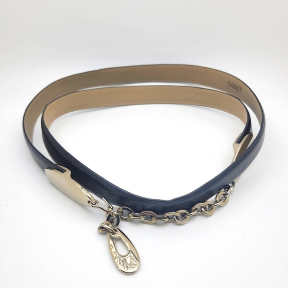 Large ANN TAYLOR Black Leathet Women's Chain Buckle Belt - Picture 1 of 9